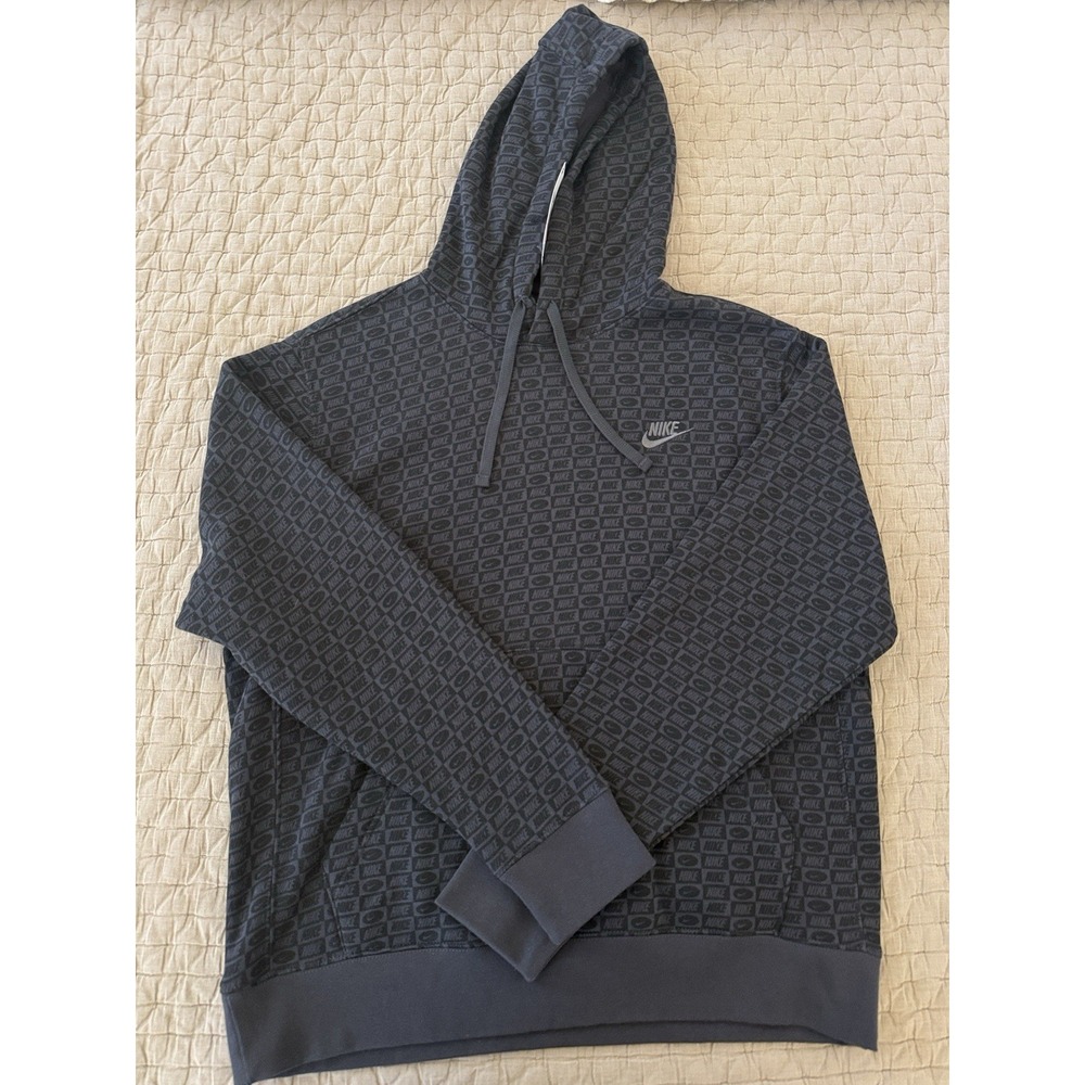 Nike Sportswear Patterned Club Fleece Mens Hoodie Noir Black HJ6886-618 L